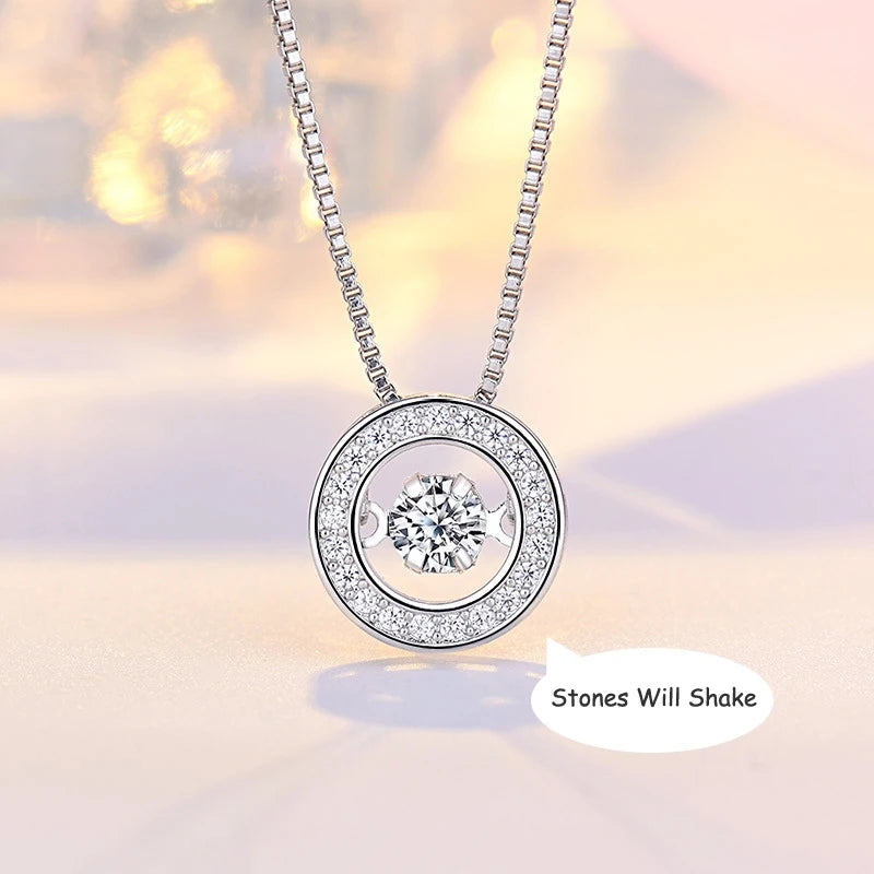 Neue Mode Runde Drehbare Tanz Zirkon Anhänger Halsketten Frauen 925 Sterling Silber Schmuck Strass CZ Halsband Kostenlose Lieferung