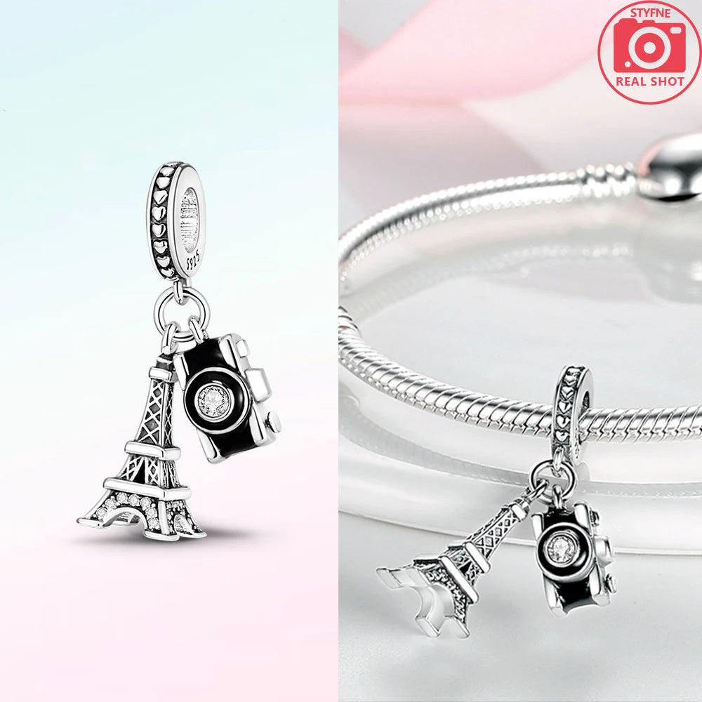 Neue Charms-Perle aus 925er-Sterlingsilber, rosa Schmetterling, leuchtende Glühwürmchen, baumelnd, passend für Armreifen, Halskette, DIY-Schmuck, Frauen-Geschenk