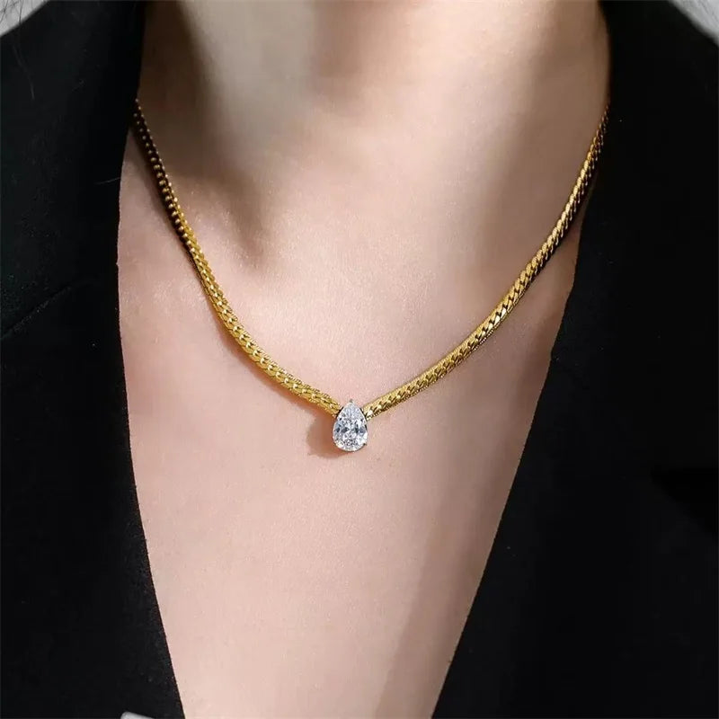 EILIECK 316L Edelstahl Metall Goldene Kette Teardrop Bling Zirkonia Halskette 18K PVD Überzogene Wasserdicht Mode Schmuck Frauen