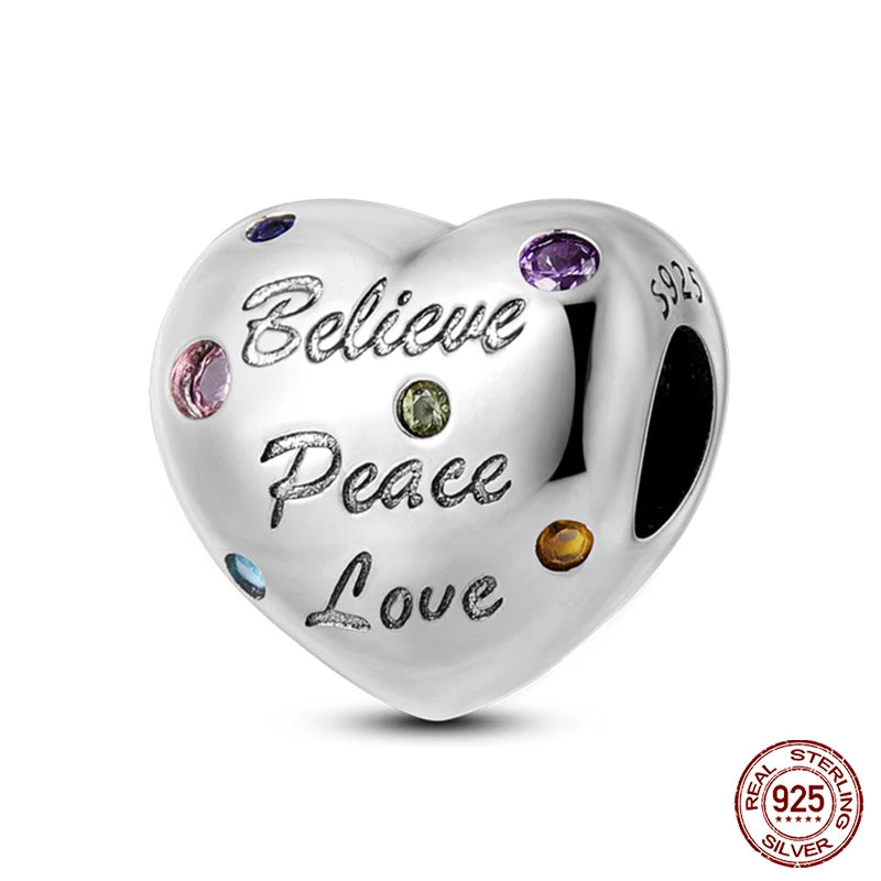 Fit 925 Original Armband 100 % 925 Sterling Silber Glänzende Bunte Zirkon Herz Charms Perlen Exquisite DIY Schmuck Geschenk