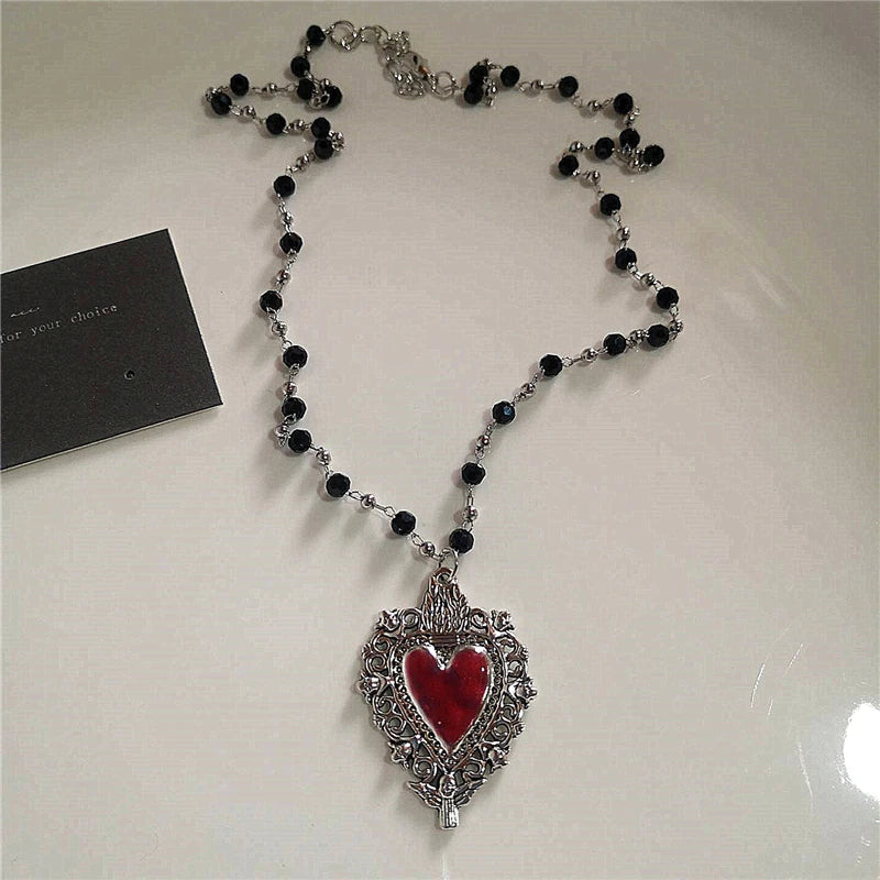 Gothic Rotes Kreuz Stern Herz Anhänger Halskette Für Frauen Männer Hip Hop Straße Vintage Y2K Grunge Punk Y2K Ästhetischen Schmuck Geschenke