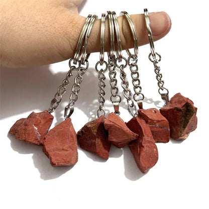 20 stücke Natürliche Raue Rohstein Kristall Quarz Schlüsselbund Frauen Männer Handtasche Hangle Auto Schlüssel Halter Raw Mineral Stein Schlüsselring schmuck