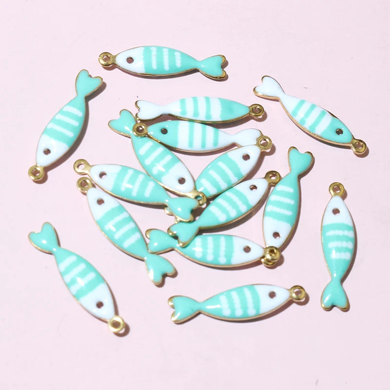 20 Stück Edelstahl Emaille Fisch Charms Anhänger 18x5mm Edelstahl DIY Schmuck Herstellung Zubehör für Ohrringe Halskette