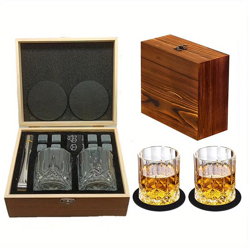 Geschenkset mit Whiskey-Steinen, 8 Whiskey-Steine, 2 Gläser, Eiszange, wiederverwendbare Whiskey-Steine, Geschenk für Männer, Vatertagsgeschenk, Bar-Party-Set