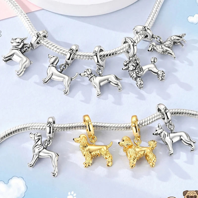 Neue Original Charms Perlen Anhänger 925 Sterling Silber Teddy Pudel Hund Katze Universal Schnalle Charms Fit Armband DIY Schmuck Geschenk