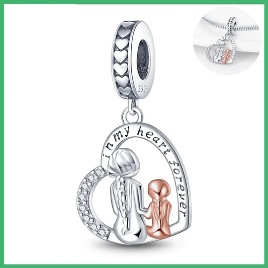 Charms-Anhänger für Mutter und Tochter aus 925er-Sterlingsilber mit Zirkonia, passend für DIY-Armband-Halskette, Geschenk für Sie, Colgante Plata