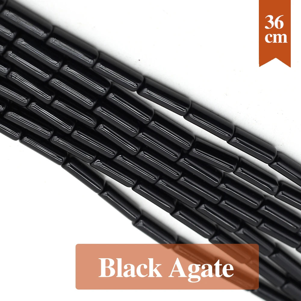 4 x 13 mm natürliche schwarze Achatperlen, zylindrischer natürlicher Achatstein, lose Distanzperlen für die Herstellung von DIY-Schmuck, Halskette, Armband
