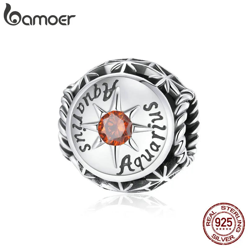 BAMOER Sternzeichen-Charm-Perlen aus 925er-Sterlingsilber, passend für Charm-Armbänder, 12 Sternbilder, Zirkonia-Charm SCC1725