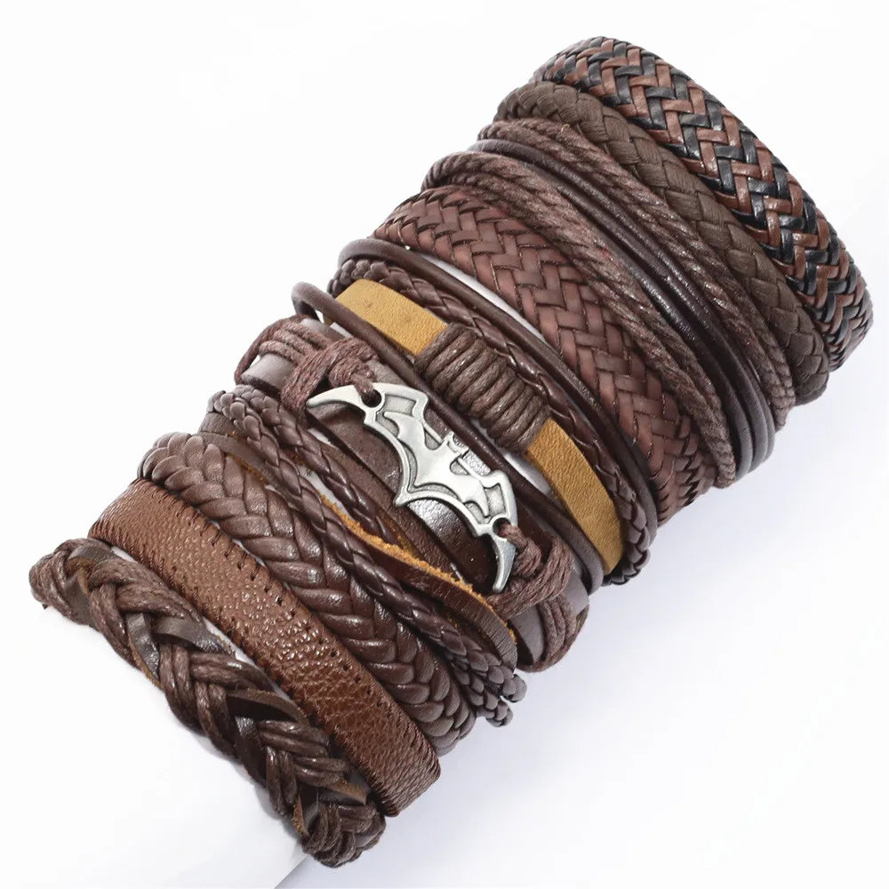 10 Pcs/Set Black Wrap Woven New Fashion Handmade Men Bracelets Male Women Leather Bracelets Men Bangle Wholesale Jewelry Gift