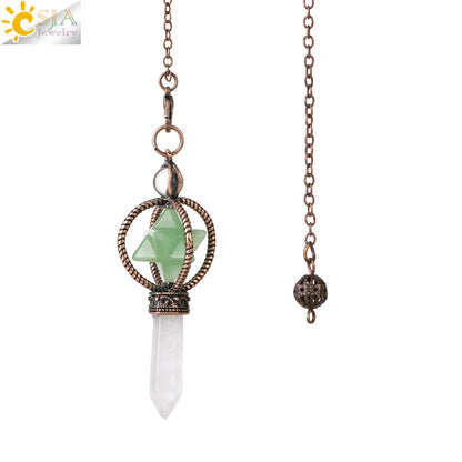 CSJA Esoterik Kristallpendel für Wünschelpen, Weissagung, Pendel, Merkaba, Naturstein-Anhänger, klarer Quarz, rote Bronze, G930