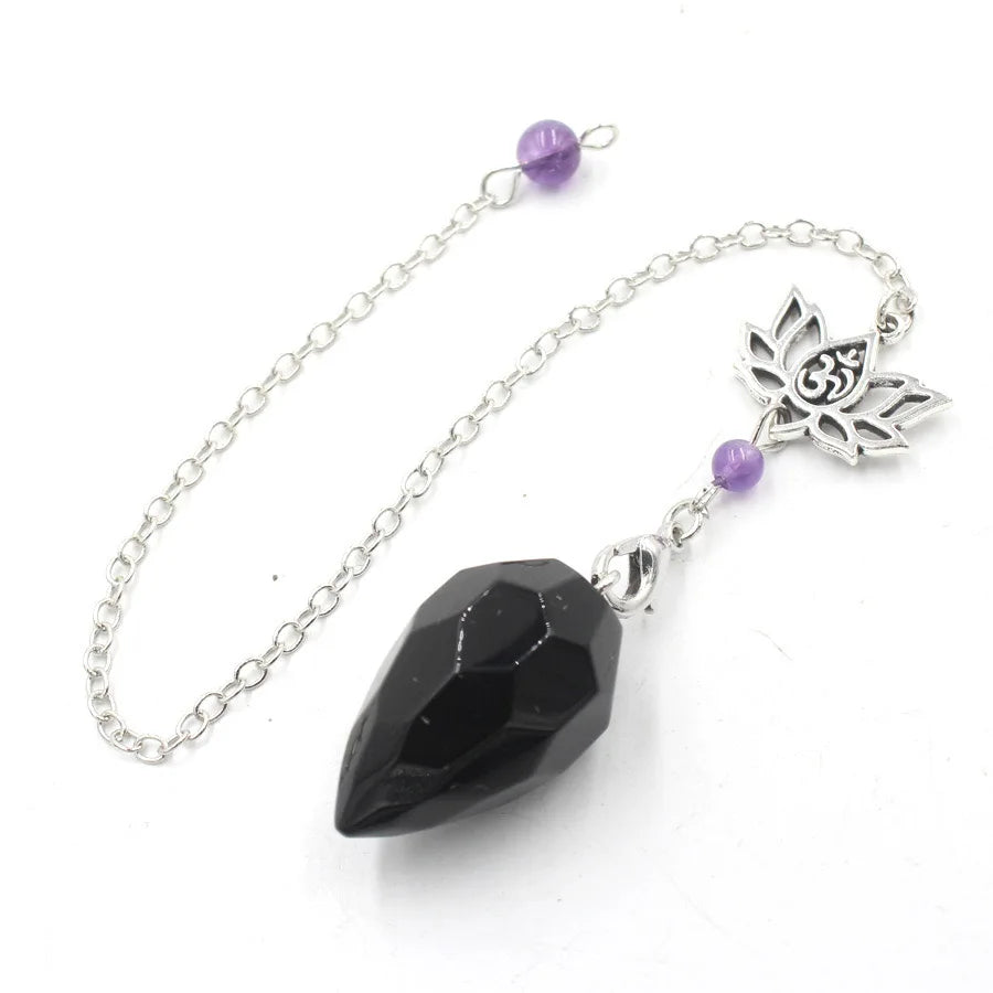 Naturstein-Anhänger, weiße Kristallpendel für Wünschelmasse, Weissagung, schwarzer Obsidian, Tigerauge, klarer Quarz, OM Pendulos x229