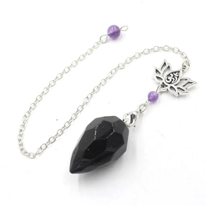 Naturstein-Anhänger, weiße Kristallpendel für Wünschelmasse, Weissagung, schwarzer Obsidian, Tigerauge, klarer Quarz, OM Pendulos x229