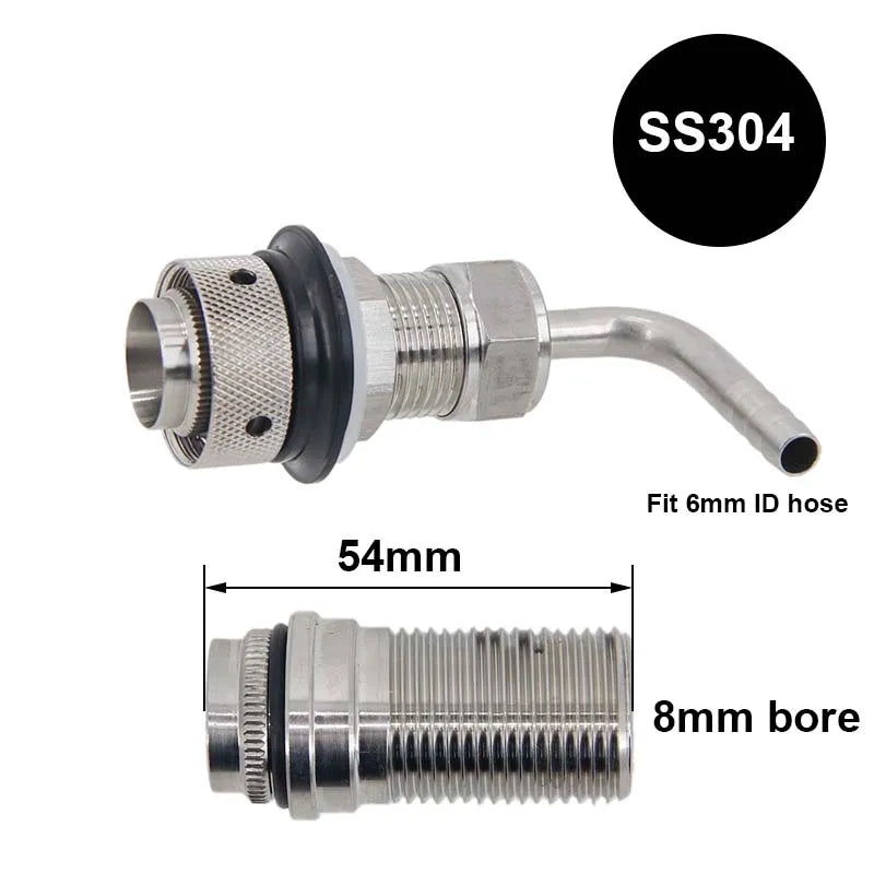 Durchfluss regelung 100% Edelstahl hahn mit SS-Auslauf 55mm Schaft und 8mm Bohrung für 6mm ID-Linie Entwurf Bierturm Bar Schank raum