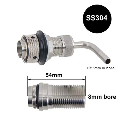 Durchfluss regelung 100% Edelstahl hahn mit SS-Auslauf 55mm Schaft und 8mm Bohrung für 6mm ID-Linie Entwurf Bierturm Bar Schank raum