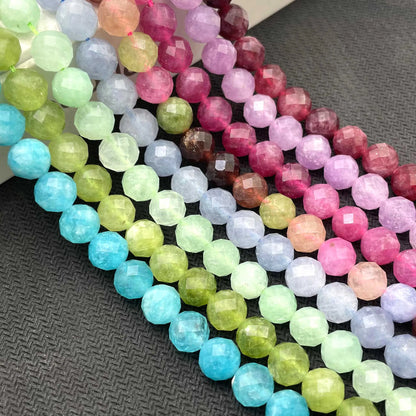 8MM Natürliche Stein Faceted Aquamarine Morganite Turmalin Apatit Runde Spacer Perlen Diy Für Schmuck Machen Zubehör