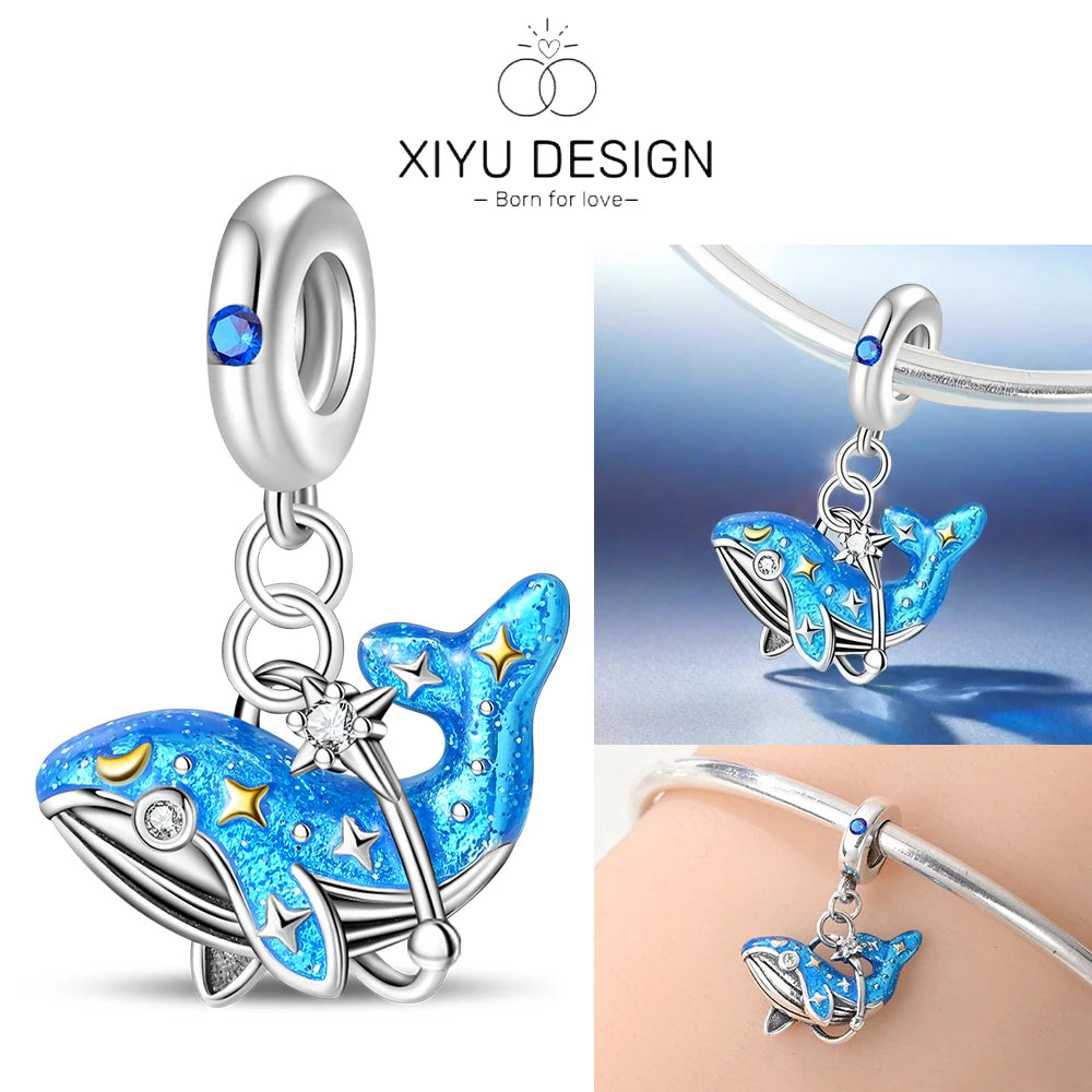 Charms-Anhänger aus 925er-Sterlingsilber mit blauen Ozean-Serie, passend für das DIY-Armband der Marke, Damenschmuck, Geschenke für Freundin