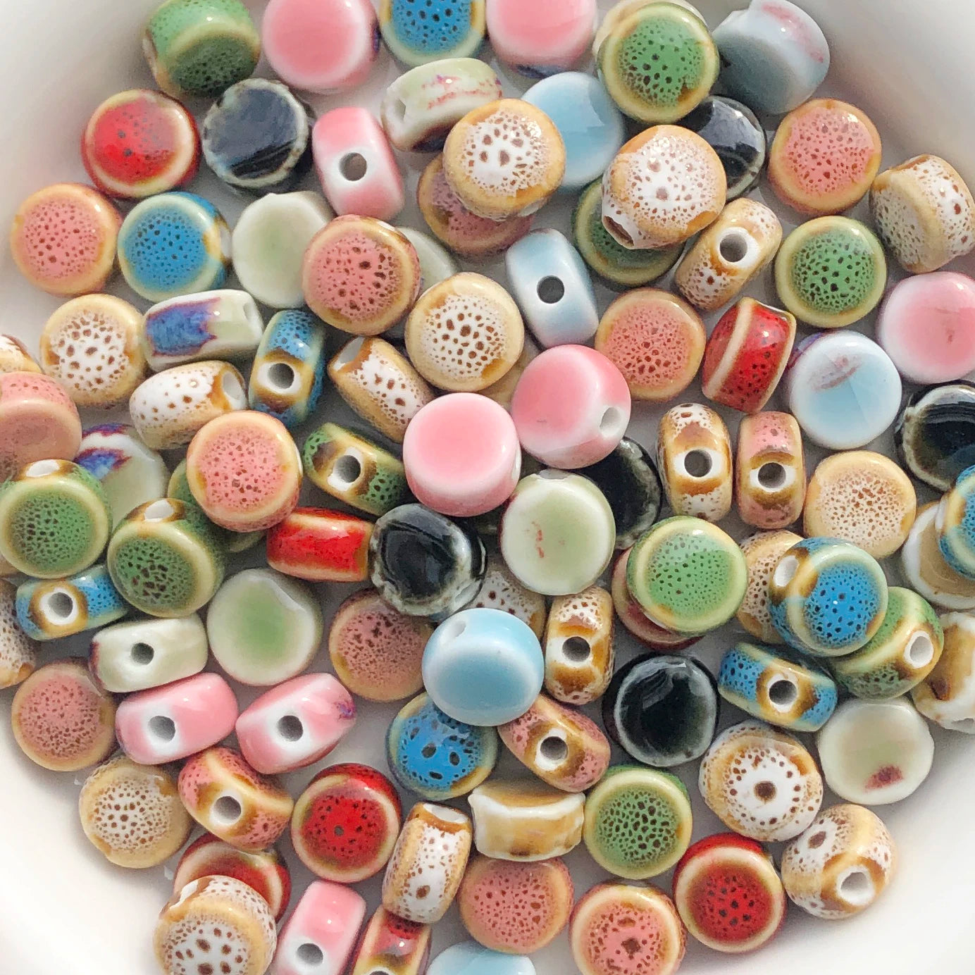 10 Stück mehrfarbige Keramik-flache runde Perlen zum Selbermachen, lose Perlen für Strandschmuck, Böhmen, Kunsthandwerk, Schmuckherstellung, Zubehör, 11 mm