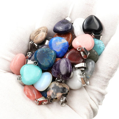 12 Stück Naturstein Quarz Rosenkristall Türkis Opal Herz Anhänger 16mm DIY Schmuckherstellung Halskette Zubehör Charms Handwerk
