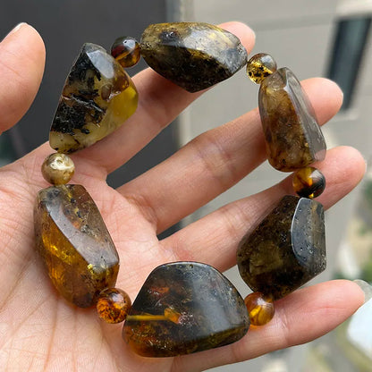2026 Echtes Bernstein-Armband für Geburtstagsfeiern Einzigartiges Handgefertigtes Baltisches Pflanzen-DIY Facettierte Perlen 100% Echtes Naturstein-Schmuckstück