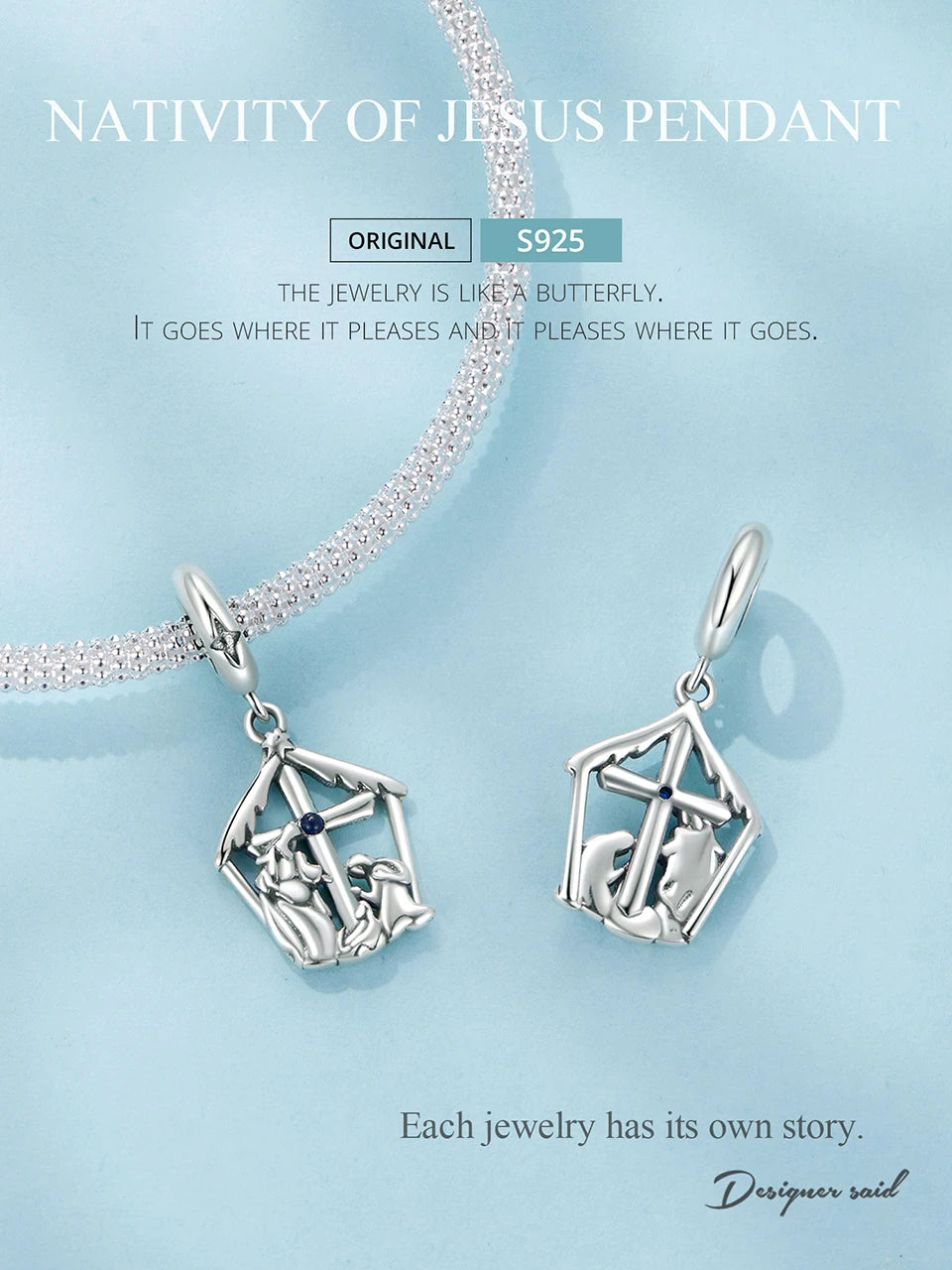 WOSTU Anhänger „Jesus-Krippe“ aus 925er-Sterlingsilber, „Die Geburt Jesu“, passend für Armbänder, Halsketten, DIY, einzigartiges Geschenk