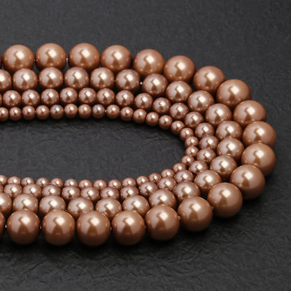 Großhandel Bulk Brown Shell Pearl Bead Runde lose Distanzperlen für Schmuckherstellung DIY Geschenk Armband Halskette 15'' 4 6 8 10mm