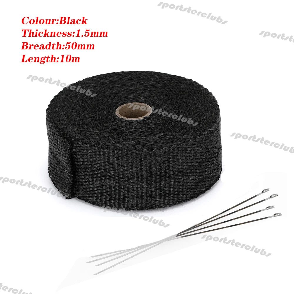 5M/10M/15M Titan Schwarz Fiberglas Thermische Auspuff Header Rohr Wärme Wrap Turbo Rohr verteiler Wärmedämmung Band Rolle 50mm