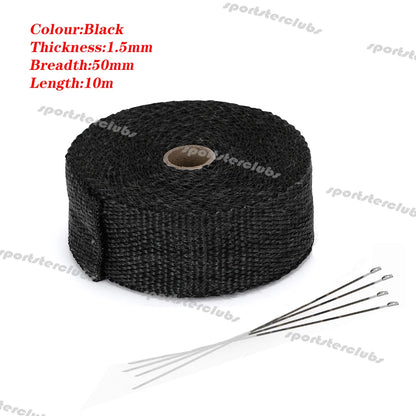 5M/10M/15M Titan Schwarz Fiberglas Thermische Auspuff Header Rohr Wärme Wrap Turbo Rohr verteiler Wärmedämmung Band Rolle 50mm