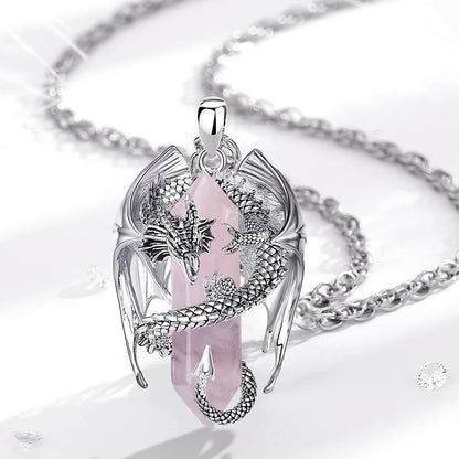 Eudora Drache Twining sechseckigen Rosenquarz prismatische Halskette Punk Heils tein Rosenquarz Anhänger Schmuck Geschenk für Mann Frauen