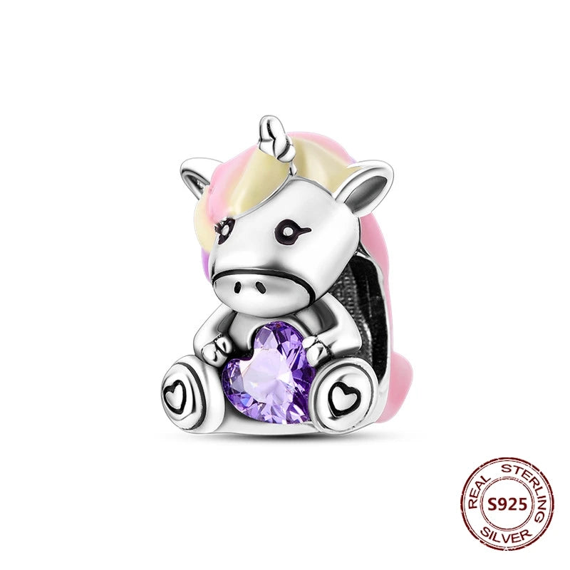 Gelber Sonnenblumen-Charm aus 925er Silber, Original-Zirkon, Kolibri, Einhorn-Charms, passend für Armbänder, DIY-Schmuck für Frauen, Hochzeitsgeschenk