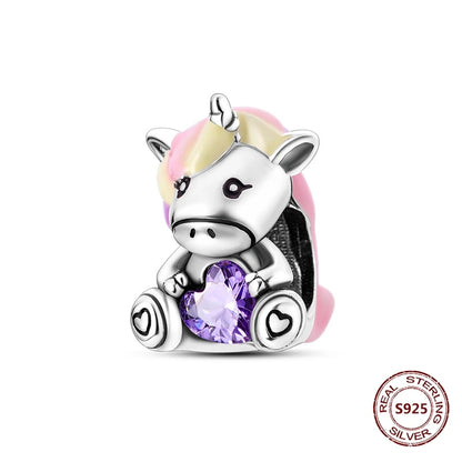 Gelber Sonnenblumen-Charm aus 925er Silber, Original-Zirkon, Kolibri, Einhorn-Charms, passend für Armbänder, DIY-Schmuck für Frauen, Hochzeitsgeschenk