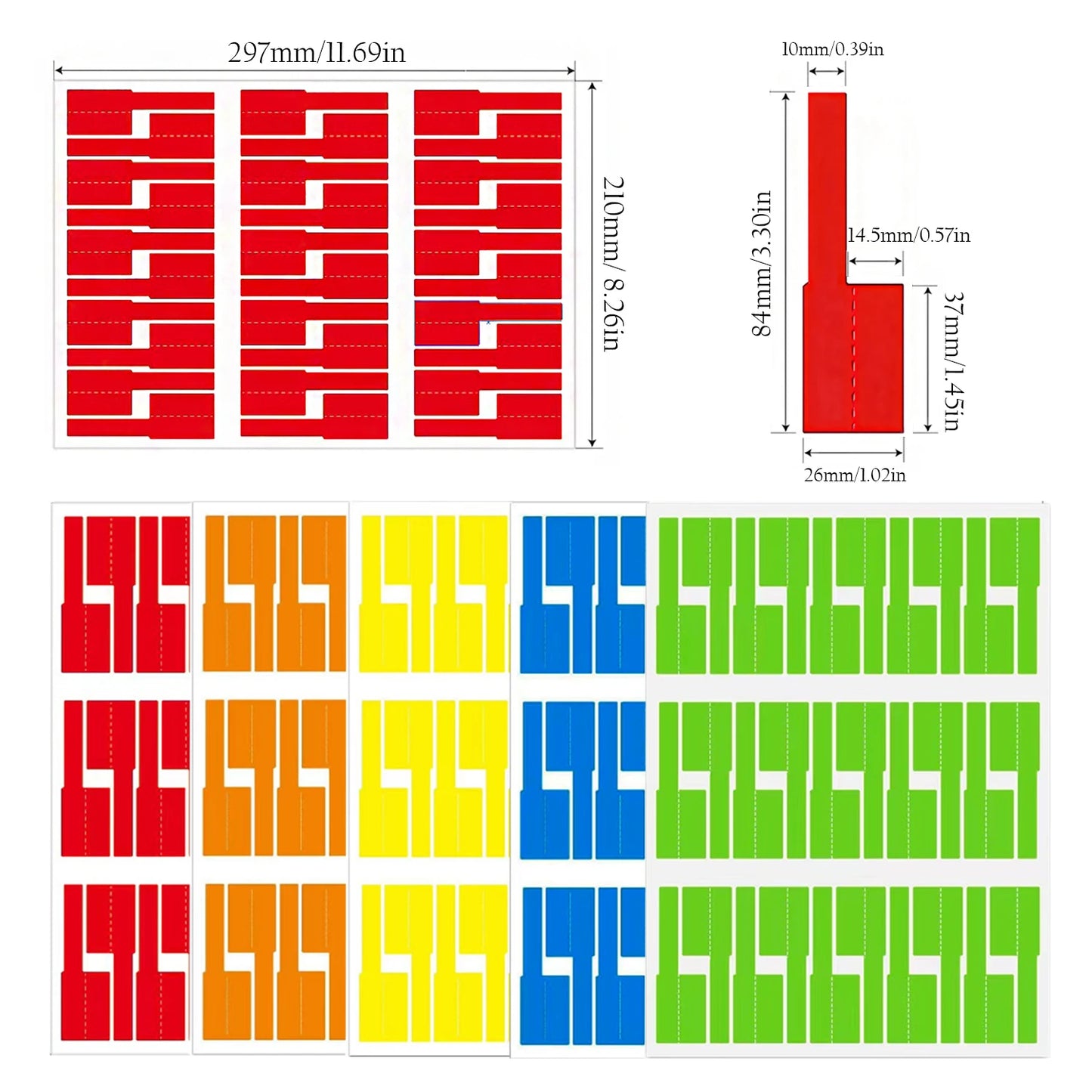 150–1080 Stück selbstklebende Kabeletiketten, bunte, wasserdichte Kabelmarkierungsbinder, Druckeraufkleber, Faserdraht-Etiketten, Organizer