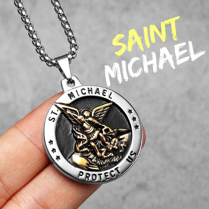 Bow Angel St. Michael Men Necklaces Stainless Steel Pendant Chain Powerful Strong Amulet Vintage Cool Women Jewelry Gifts Wholesale