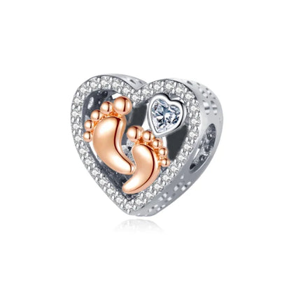 Bezaubernde herzförmige Perlen aus 925er-Sterlingsilber, Familie, Liebe, Tier, Fußabdruck, Charm-Armband, Halskette, passend für Frauen, DIY-Urlaubsgeschenke