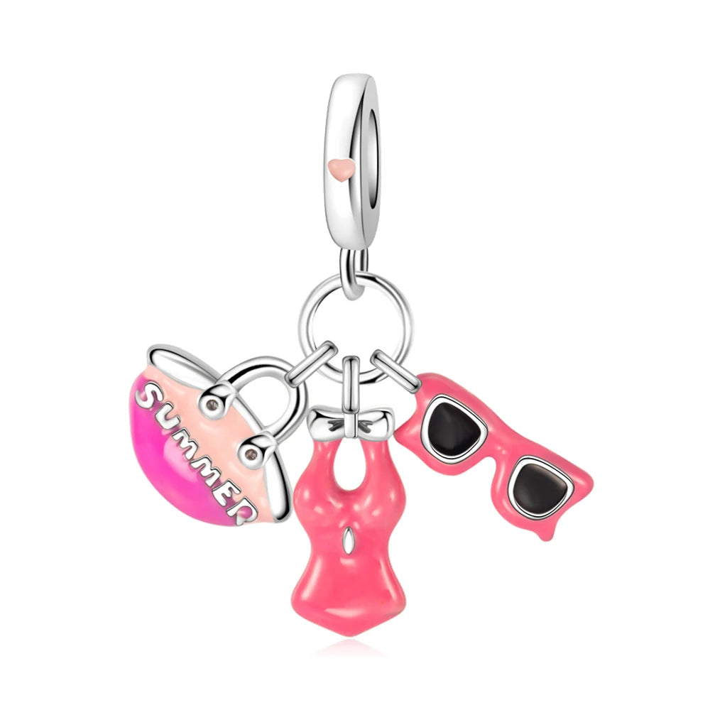 Gemütlicher Charm aus 925er-Sterlingsilber für Strandausflüge, hawaiianischer Bikini, Surfen, Kokosnussbaum, passend für DIY-Armbänder, Halsketten, Reisesouvenirs