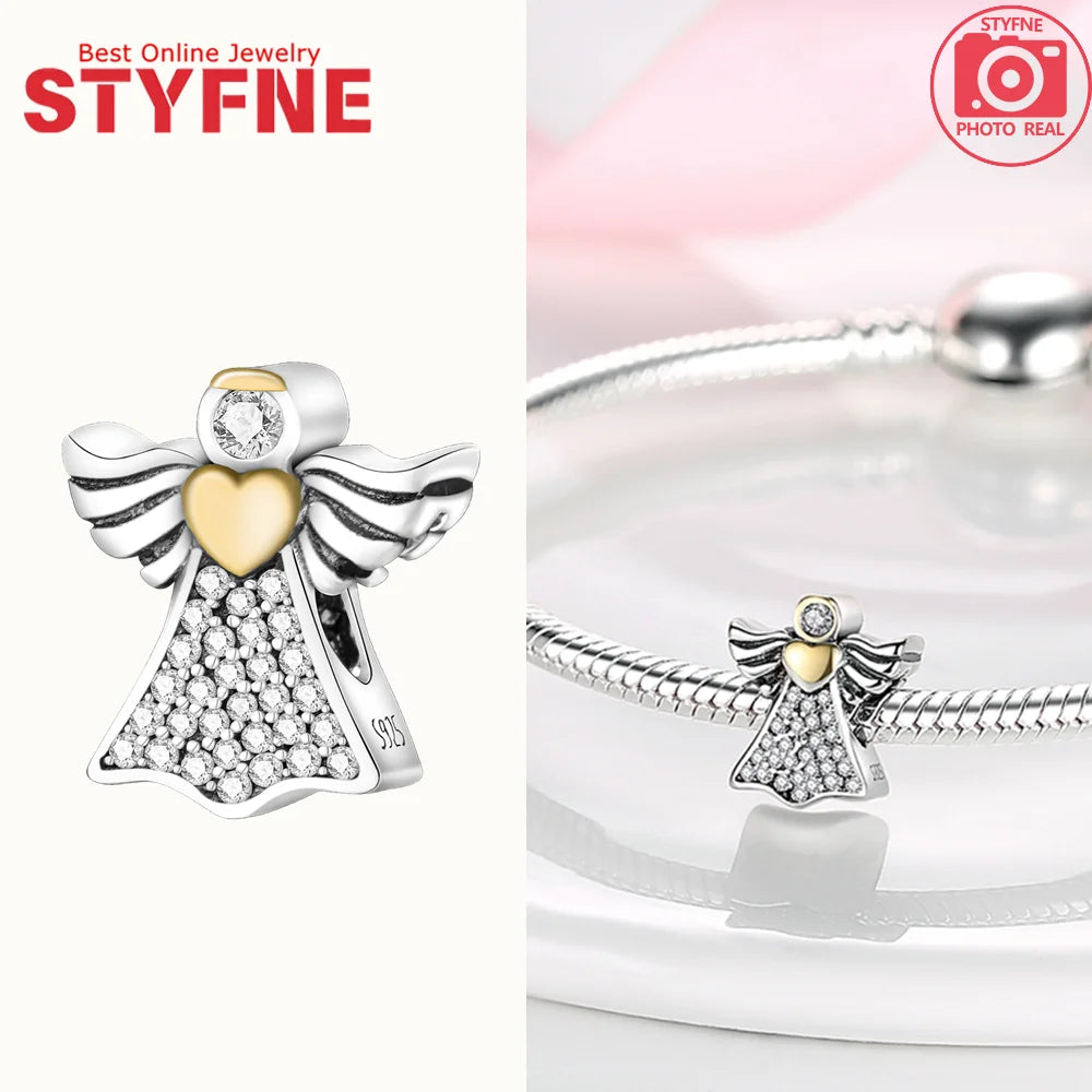 Neue Silber 925 Engel Skulptur Charms Herz Perlen Fit Original Armband für Frauen Schmuck Party Perlen DIY Edlen Schmuck Geschenke