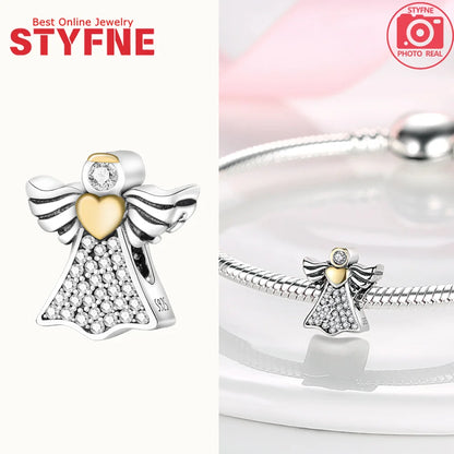 Neue Silber 925 Engel Skulptur Charms Herz Perlen Fit Original Armband für Frauen Schmuck Party Perlen DIY Edlen Schmuck Geschenke