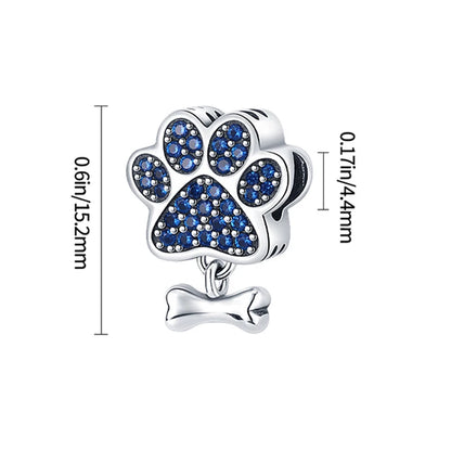 Charms-Anhänger aus 925er-Sterlingsilber mit Hunde-Fußabdrücke und Zirkonia, passend für DIY-Armbänder, Halsketten, Geschenk für Sie, Colgante Plata