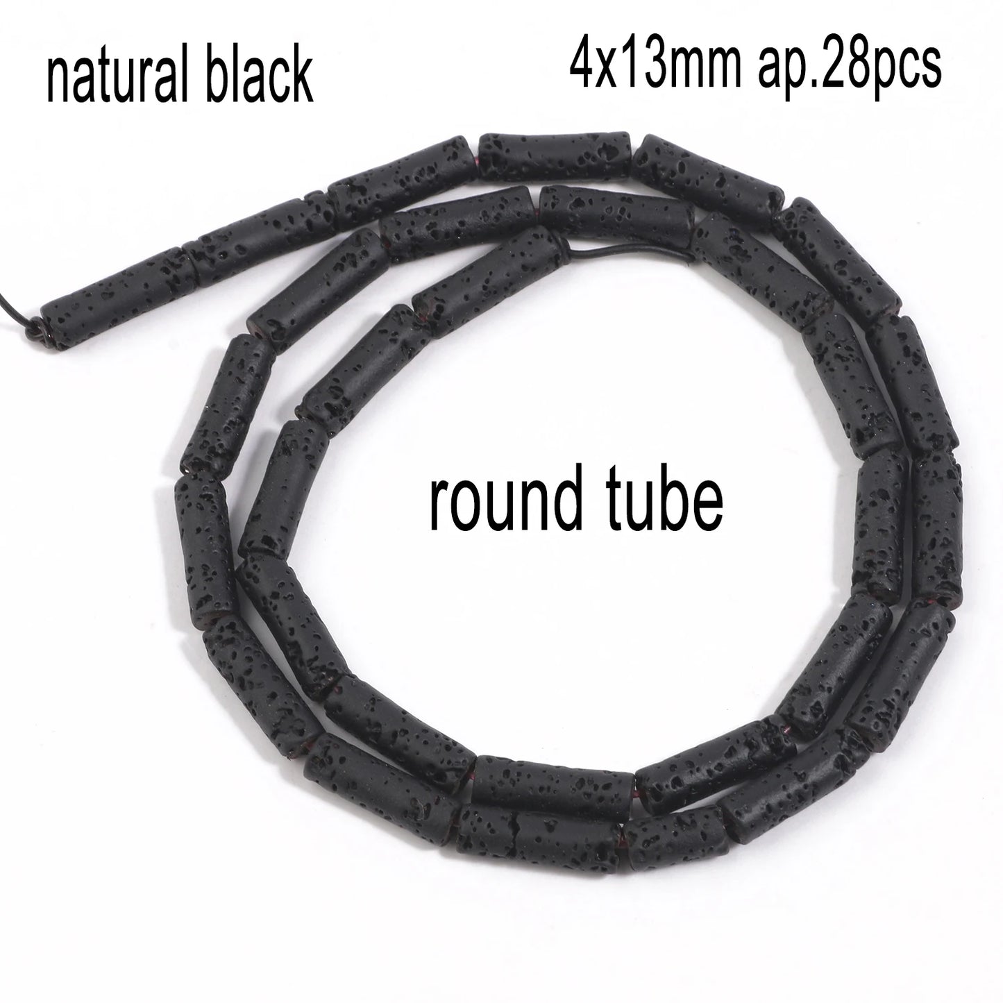 Schwarze vulkanische Lavagesteinperlen, Mineralperlen, Charms, Rohrwürfel, runde geometrische Formperlen für Schmuckherstellung, DIY-Armband
