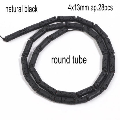 Schwarze vulkanische Lavagesteinperlen, Mineralperlen, Charms, Rohrwürfel, runde geometrische Formperlen für Schmuckherstellung, DIY-Armband
