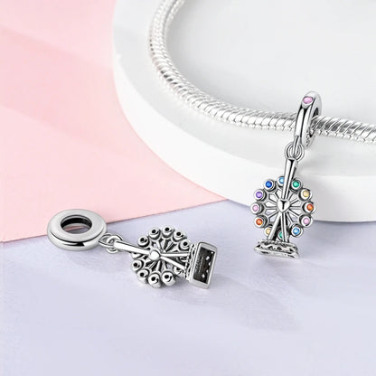Vergnügungspark-Charm aus 925er-Sterlingsilber, Riesenrad, Achterbahn, Zirkus, Clown, Karussell, passend für DIY-Armbänder, Halsketten, Souvenir