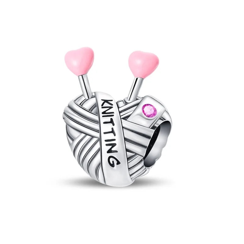Original 925 Sterling Silber Nähmaschine Schere Charms Perle eingelegt rosa Zirkonium Anhänger passen Armband Schmuck Liebhaber Geschenk