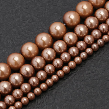 Großhandel Bulk Brown Shell Pearl Bead Runde lose Distanzperlen für Schmuckherstellung DIY Geschenk Armband Halskette 15'' 4 6 8 10mm