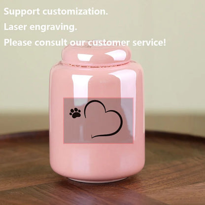 Ceramic Pet Urn with Paw Print - Sealed Memorial Keepsake for Dog and Cat Ashes, Moisture-Resistant Urn Container with Eternal Tribute Design