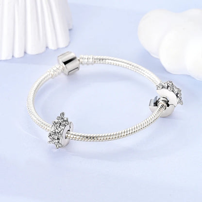 Kleeblatt-Schneeflockenfarbene Sicherheitsschnalle aus 925er Sterlingsilber für modische Damen-Charm-Perlen, geeignet für DIY-Armbänder