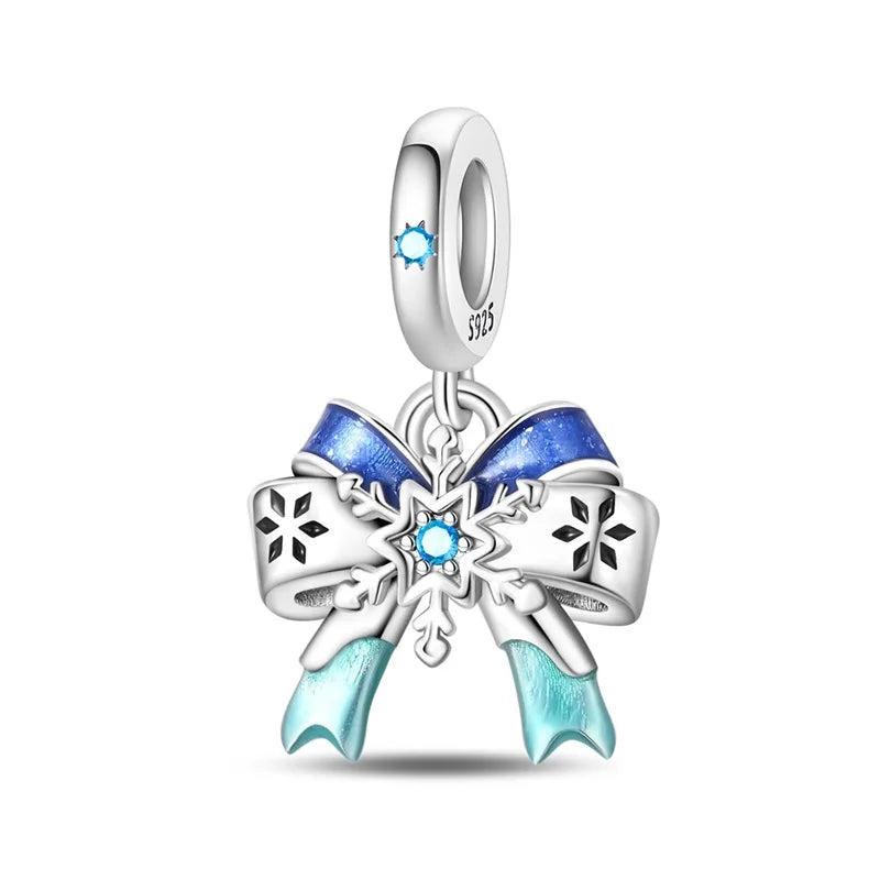 Romantische Schleifenperlen aus 925er-Sterlingsilber und herzförmiger, unendlicher baumelnder Charm, passend für Armbänder, schöne Schmuck-Accessoires, Geschenke