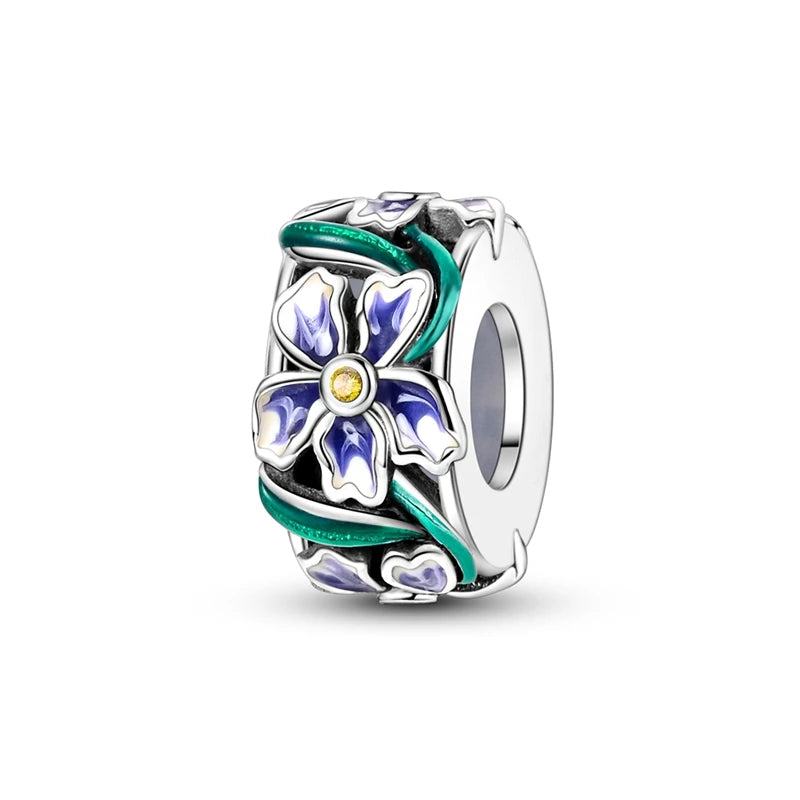 Bunter Schmetterlingsanhänger aus 925er-Sterlingsilber mit Blumen, Perlen, Käfer und Marienkäfer, passend für Armbänder, exquisite Anhänger-Geschenke
