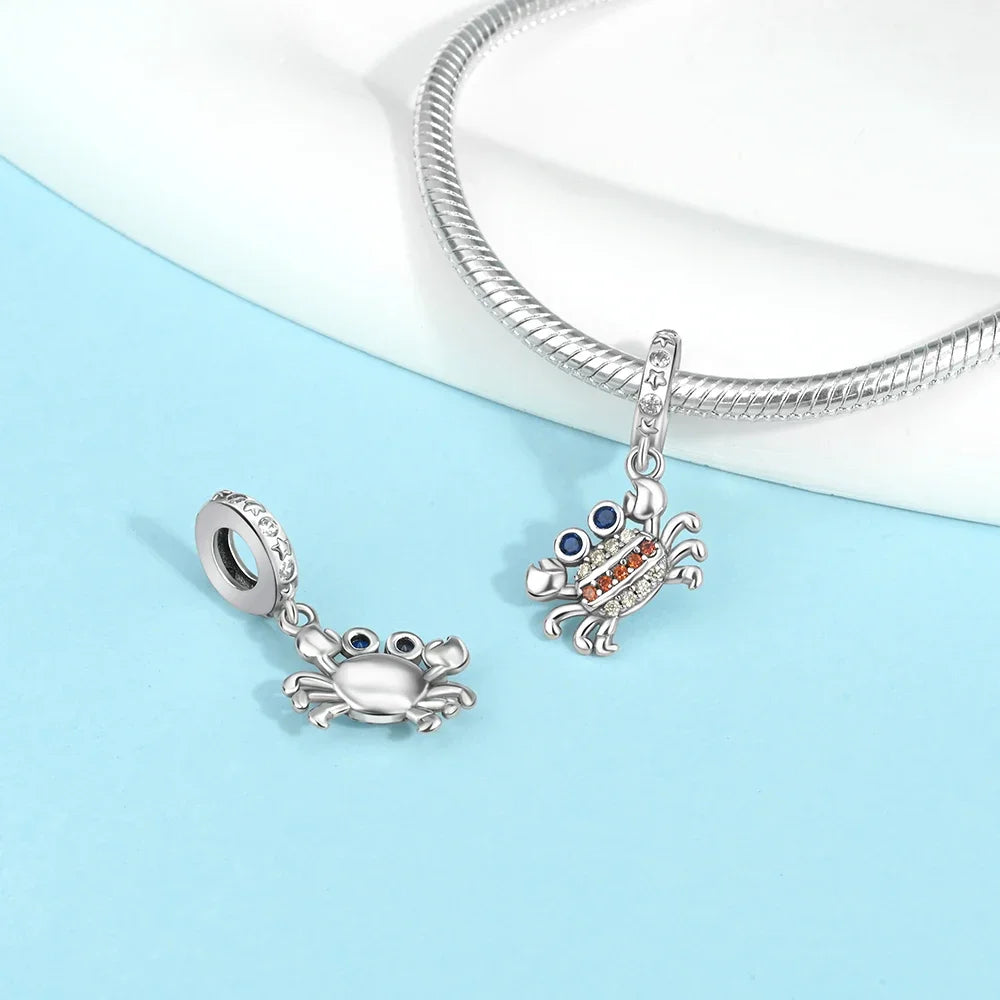 925 Silber DIY Schmuck Zubehör Zirkon Krabbe Wal Big Mouth Fisch Charms Perlen passen Original Armband Schmuckstück