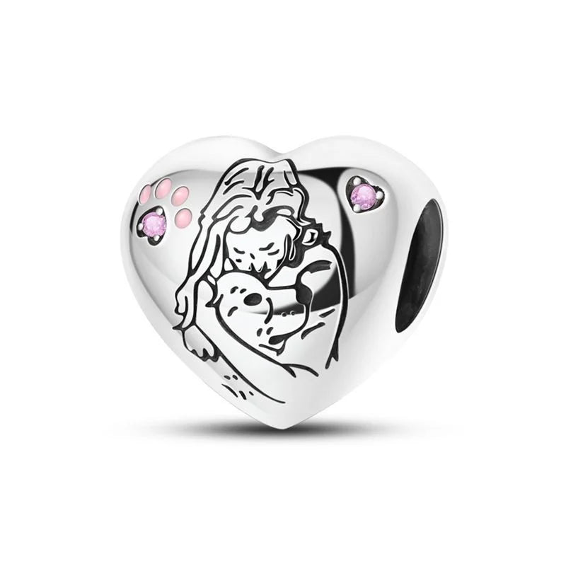 Bezaubernde herzförmige Perlen aus 925er-Sterlingsilber, Familie, Liebe, Tier, Fußabdruck, Charm-Armband, Halskette, passend für Frauen, DIY-Urlaubsgeschenke