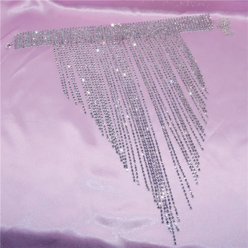 Neue Lange Kette Strass Quaste Choker Halsketten für Frauen Braut Aussage Halskette Hochzeit Kristall Schmuck Kragen Choke