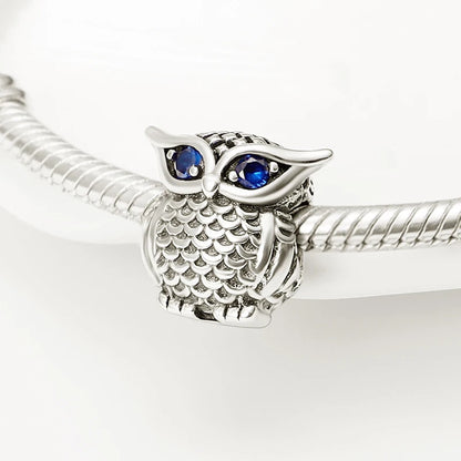 Eulen-Charm-Anhänger aus 925er-Sterlingsilber mit Zirkonia, passend für DIY-Armband-Halskette, Geschenk für Sie, Colgante Plata